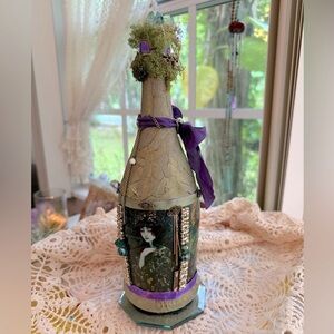 Art Bottle Gothic Altered Art Bottle Vintage Assemblage